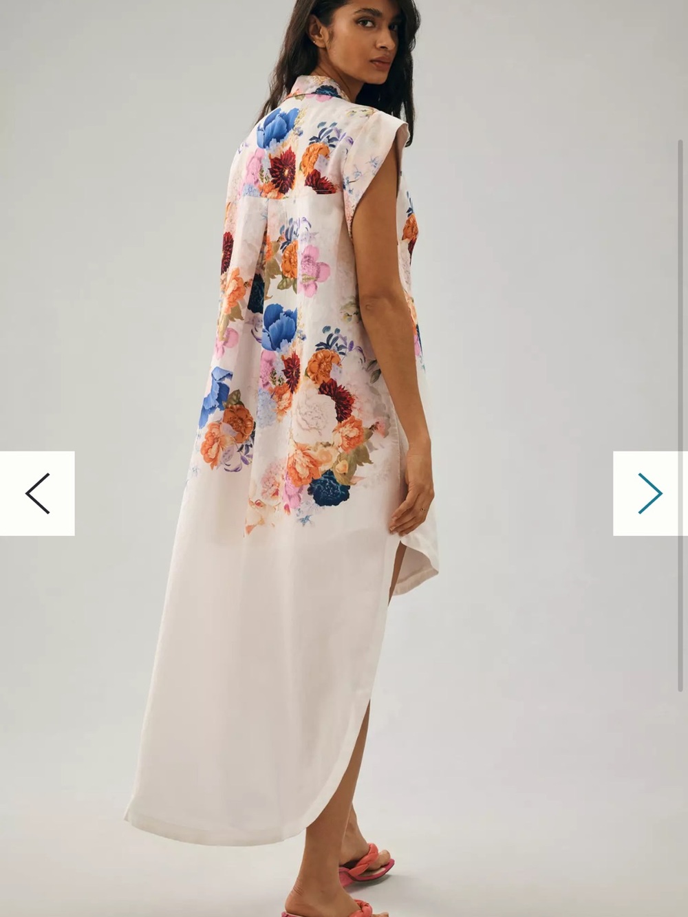 Like New Maeve White High-Low Floral Shirt Dress